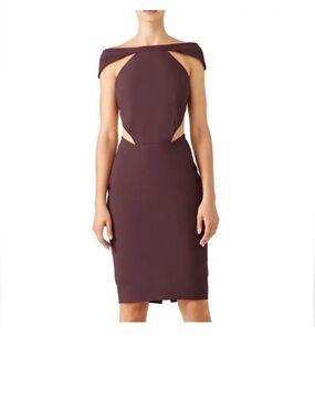 AQ/AQ Wine Off-Shoulder Midi Dress with Waist Cutouts - Burgundy